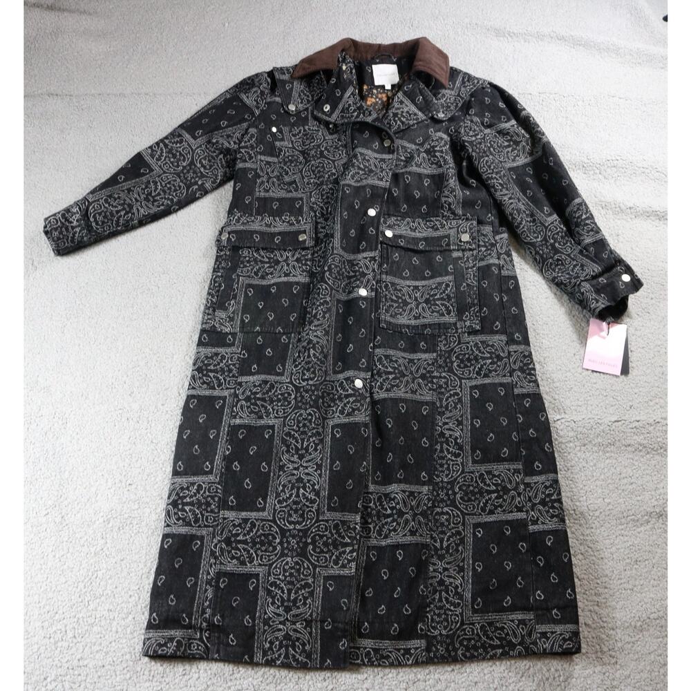 New Avec Les Filles Coat M Brown Patchwork Asymmetric Utility Denim Boho Western